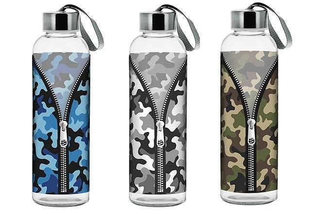 Bottiglia Borraccia in Vetro con laccetto walking 500 cc camouflage