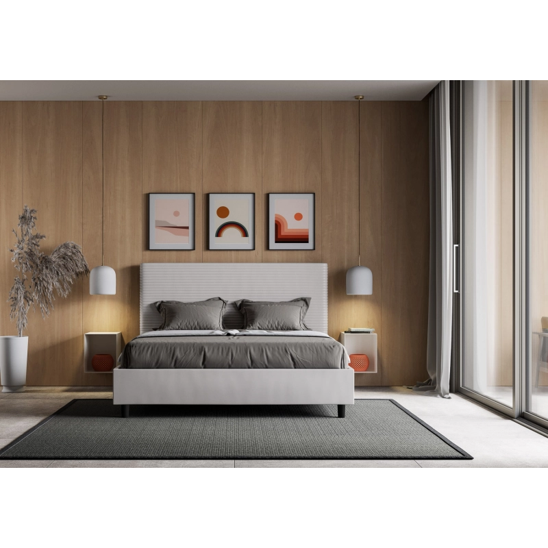 Letto imbottito Matrimoniale 160x200 cm Focus - Bianco,Similpelle,Contenitore