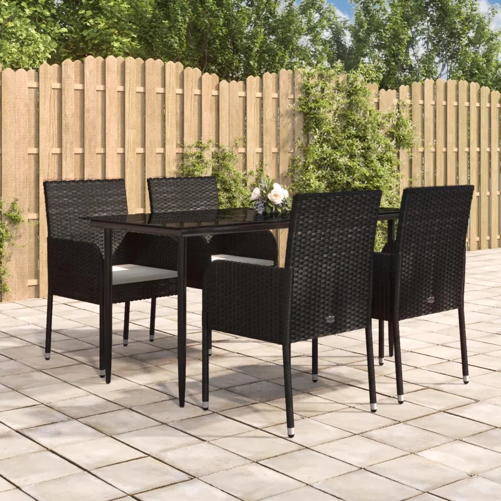 Set da Pranzo da Giardino 5 pz Nero con Cuscini in Polyrattancod mxl 100433