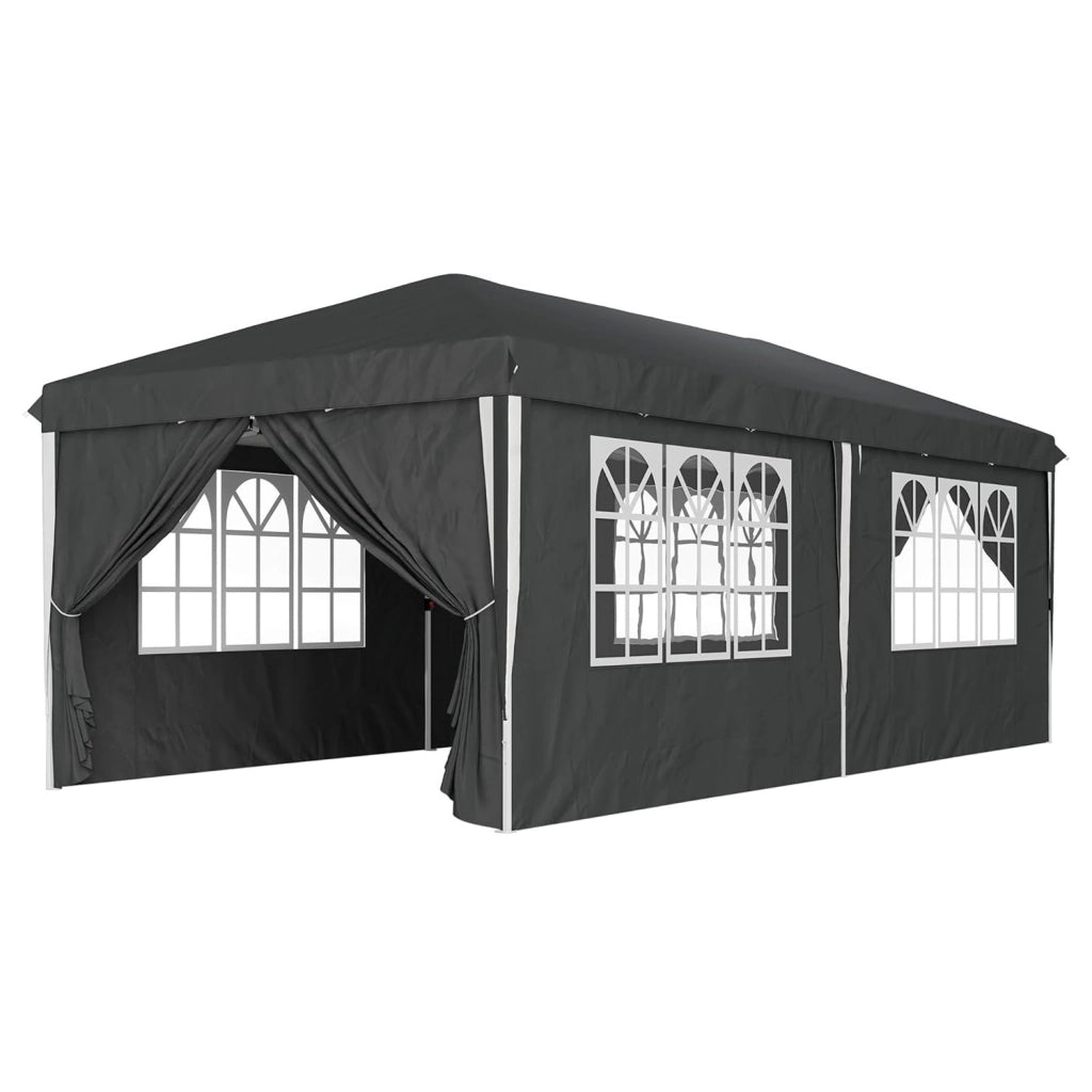 Gazebo Pieghevole 3x6 Metri Con Pareti Laterali E Finestre Impermeabile Altezza Regolabile Struttura In Metallo Nero