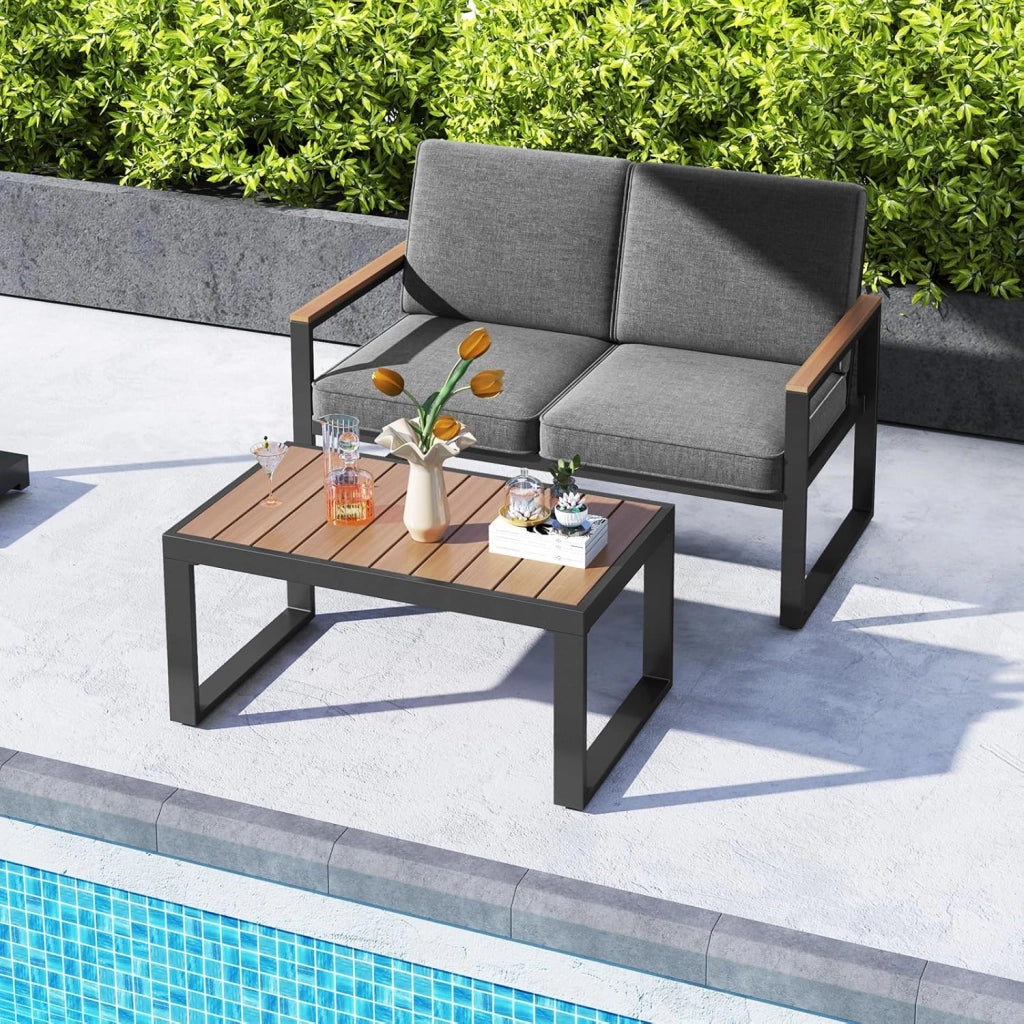 Set di mobili da giardino, 2 pezzi, per 2 persone, mobili da esterno con 1 poltrone e 1 tavolino da caffè, set di mobili da giardino, per cortile, patio, balcone, terrazza