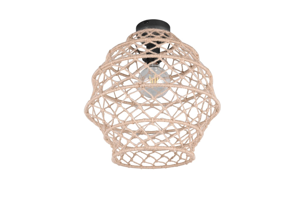Plafoniera, canapa e metallo, naturale e nero, D 39 cm, Hive