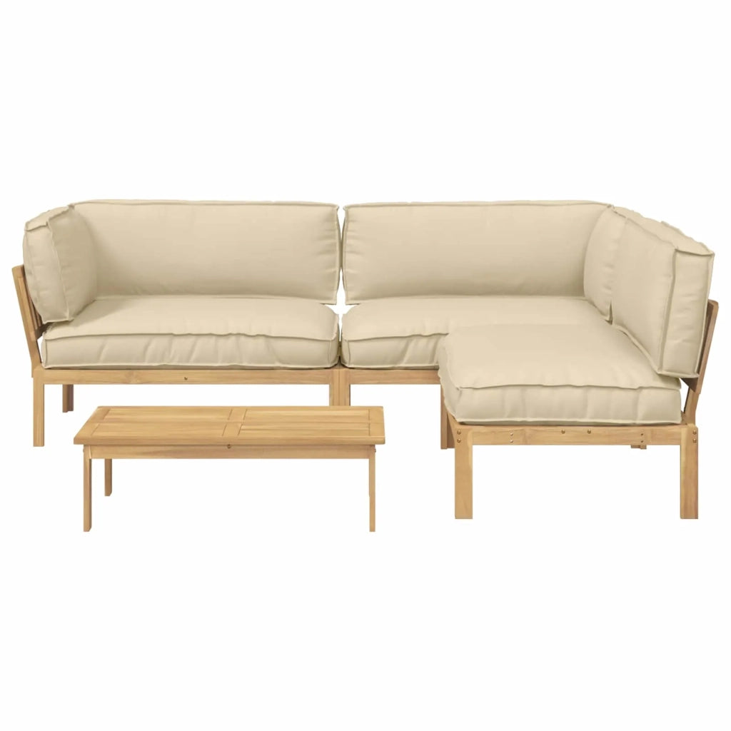 Set di divani con cuscino 4 pcs Beige Legno di Acacia Massello 3418387