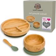 Piatti in bambù con cucchiai per alimentazione LED per bambini - set di cucchiai con protezione - adatti a bambini da 6 mesi - Set di cucchiai comprensivo di abito per bambini