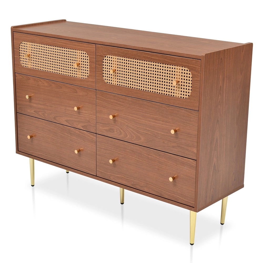 Cassettiera con 6 Cassetti e Ripiani in Rattan ¨C MINIMAL ¨C Noce 120x40x90 cm