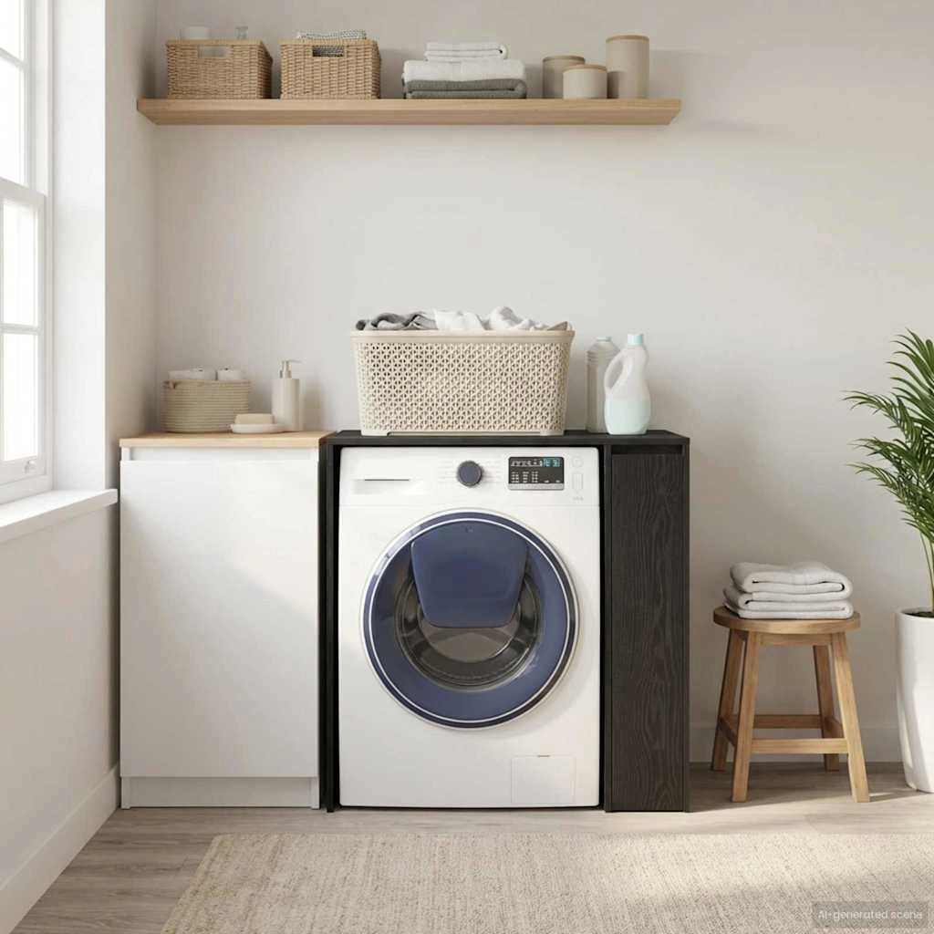 Mobiletto per lavatrice con porta Rovere Nero 87 x 60 x 89 cm 8006801