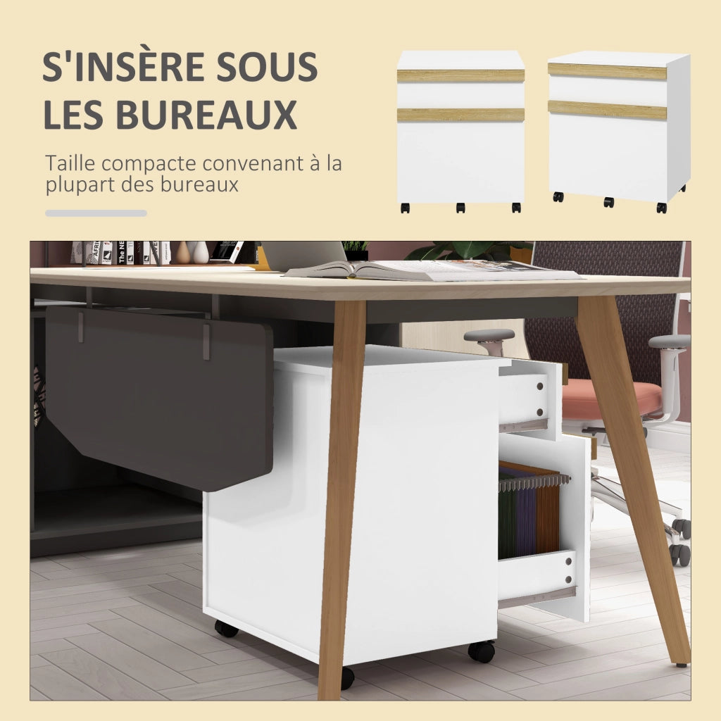 Cassettiera ufficio mobile con rotelle 2 cassetti bianco 48x40x59,5 cm ¨C Xylo