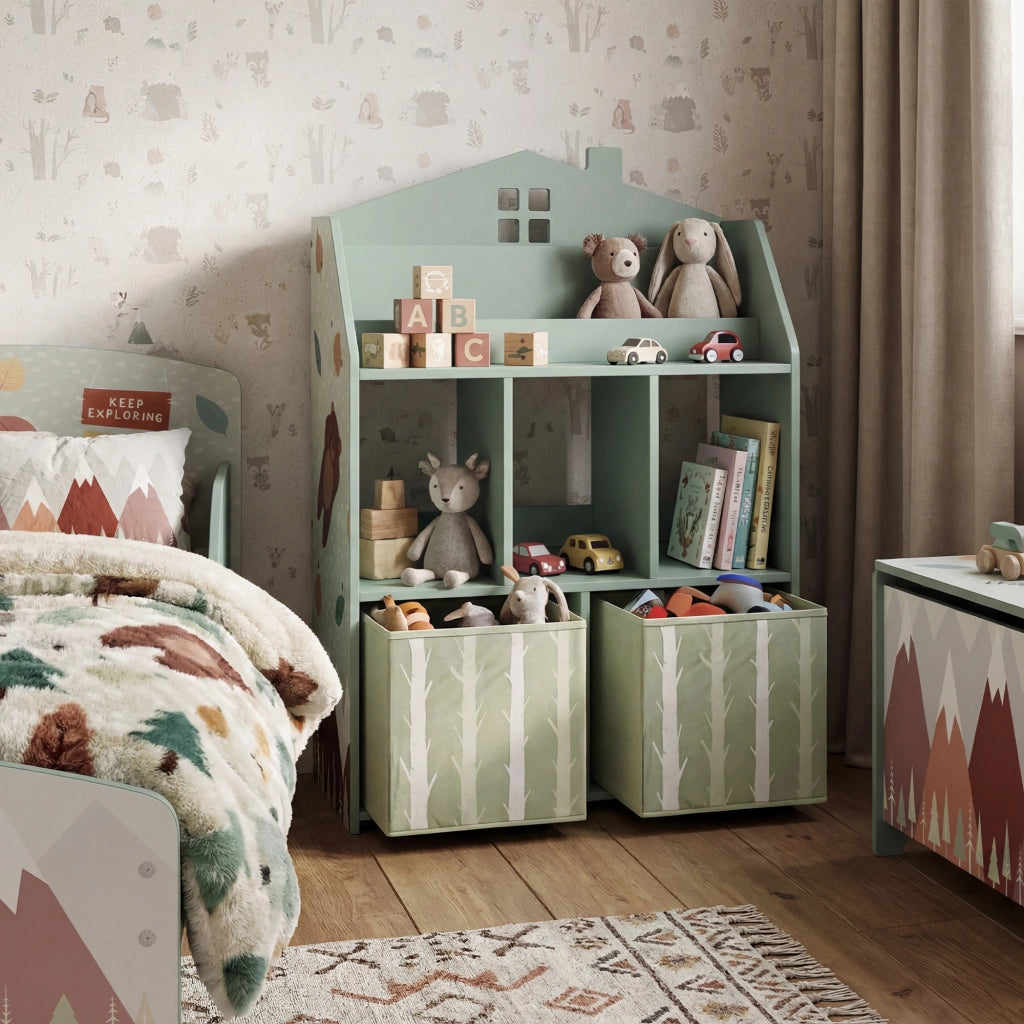 Scaffale Bambini con Cassetti Tessuto ¨C zephmum ¨C Verde 90x30x120