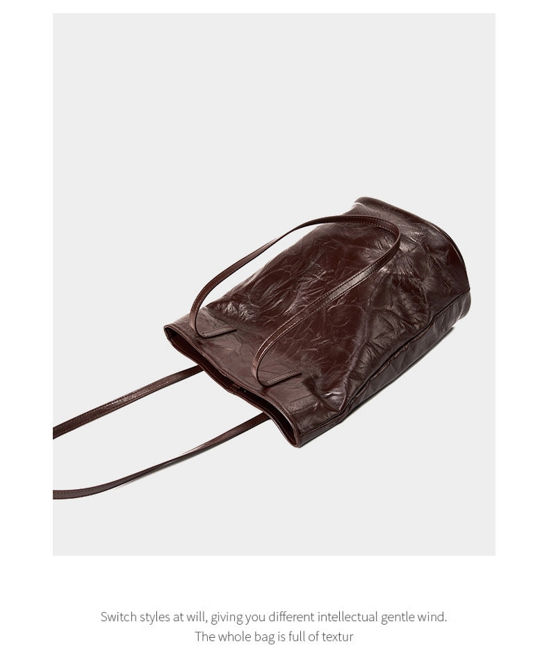 Borsa a secchiello da donna in pelle di vacchetta, grande capacit¨¤, stile retr¨°, borsa a tracolla, marrone