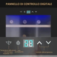 Cantinetta Vino Frigo per 24 Bottiglie, Capacità 65L, Controllo Temperatura e Ripiani Estraibili, Nero