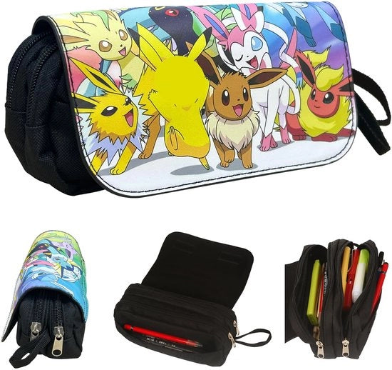 Etui con 3 compartimenti, Etui con grande capacità, Etui con chiusura a raccordo e maniglie, Etui per bambini, studenti, scuola, ufficio (A)
