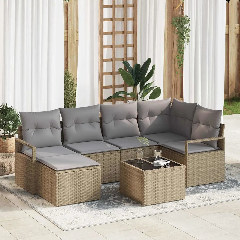Set di divani con cuscino 7 pcs Beige polyrattan
