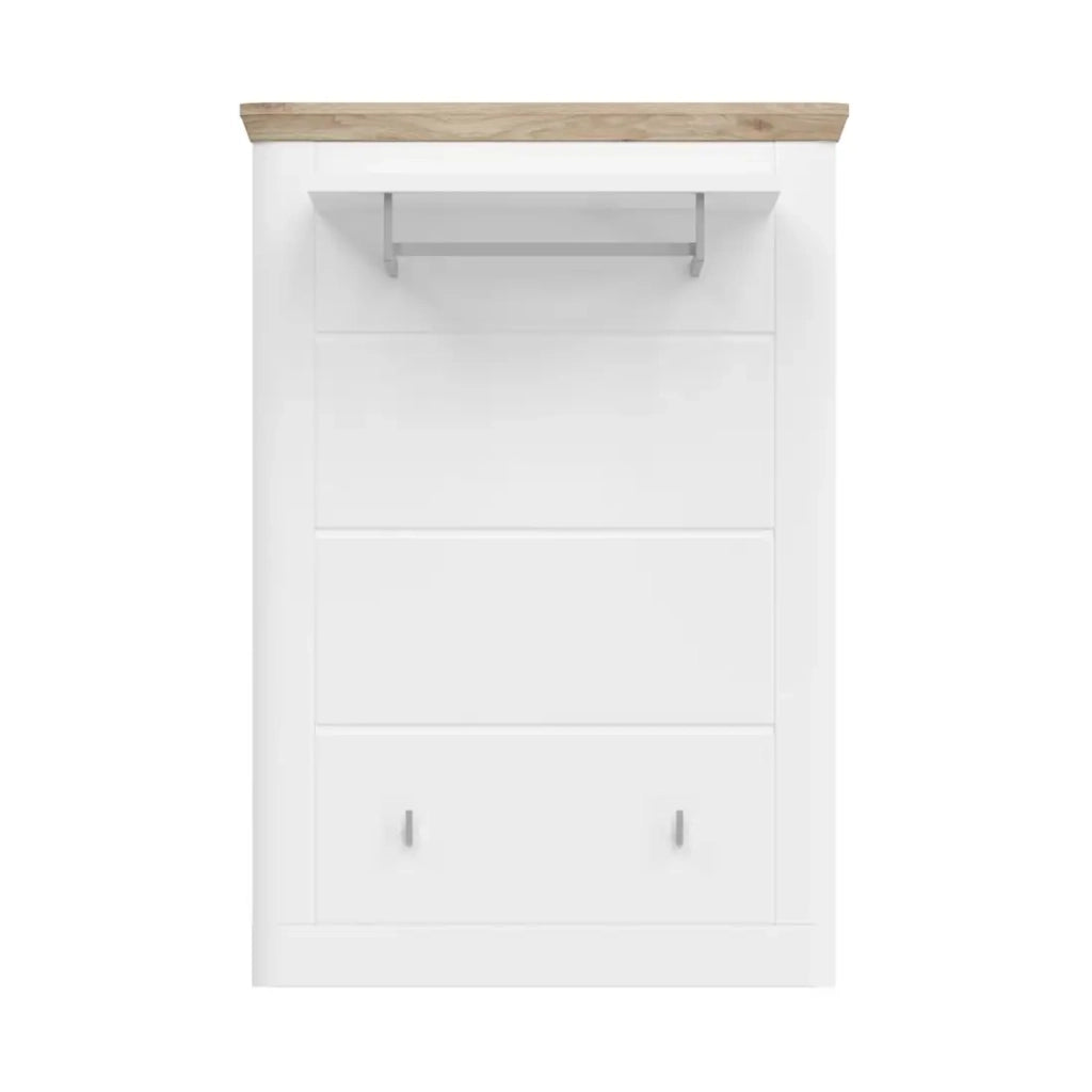 Porta abiti da muro CAMPAGNA bianco e quercia - 3 ganci e mensola, stile campagna