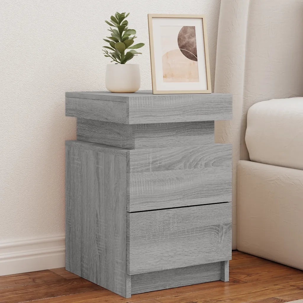 Comodino con Luci LED-Tavolino da notte Grigio Sonoma 35x39x55 cm