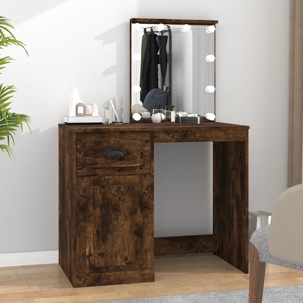 Toeletta | Tavolo da Trucco con LED Rovere Fumo 90x50x132,5cm Legno Multistrato