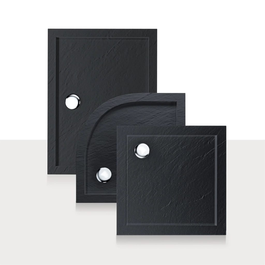 Piatto Doccia Slim 90x90x4 cm Semicircolare Acrilico Bordato Antracite Effetto Pietra mod. Flower