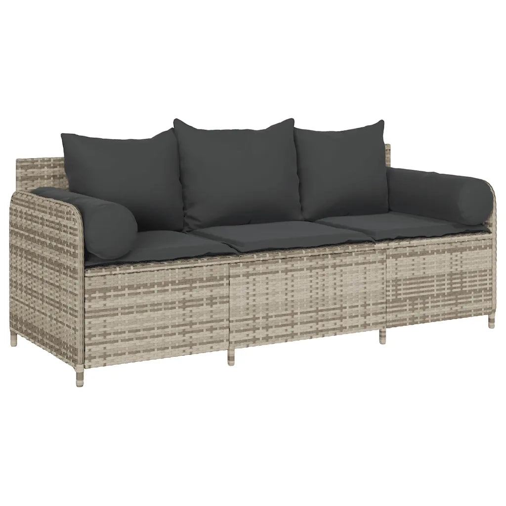 Divano da Giardino con Cuscini 3 Posti-Sofa da Giardino-Divano da esterno Grigio Chiaro Polyrattan 544761