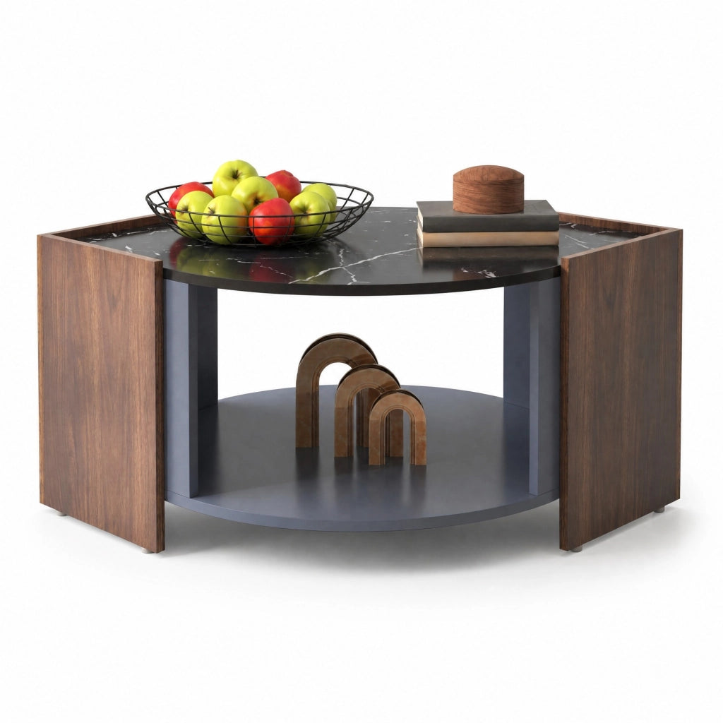 TAVOLINO DA CAFFÈ 96,5x63x40 cm Effetto marmo nero e legno, vano contenitore