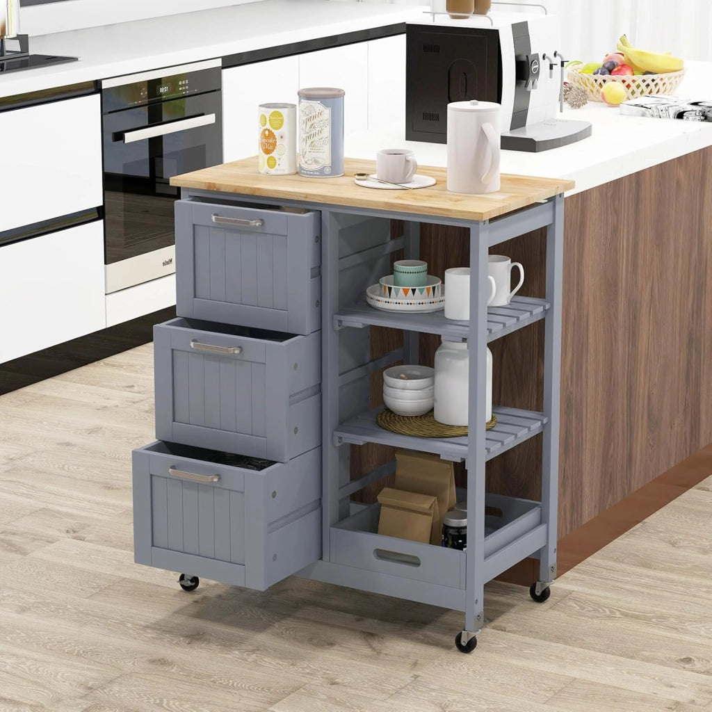 Carrello da cucina su ruote, armadio da cucina con piano di lavoro, isola mobile in legno, carrello da servizio, carrello da cucina con cassetto, carrello da cucina 67 x 37 x 83,5 cm (grigio)