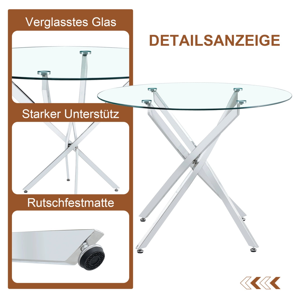 Tavolo da Pranzo Rotondo ¨C MINIMAL ¨C Vetro Temperato, Telaio in Metallo, 88 cm, 2-4 Persone