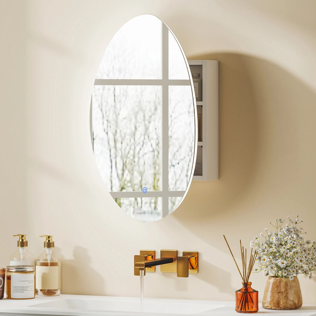 Armadietto da Bagno con Specchio a LED 50x14x70 cm Anti-Appannamento Illuminazione Dimmerabile 3 Colori Bianco