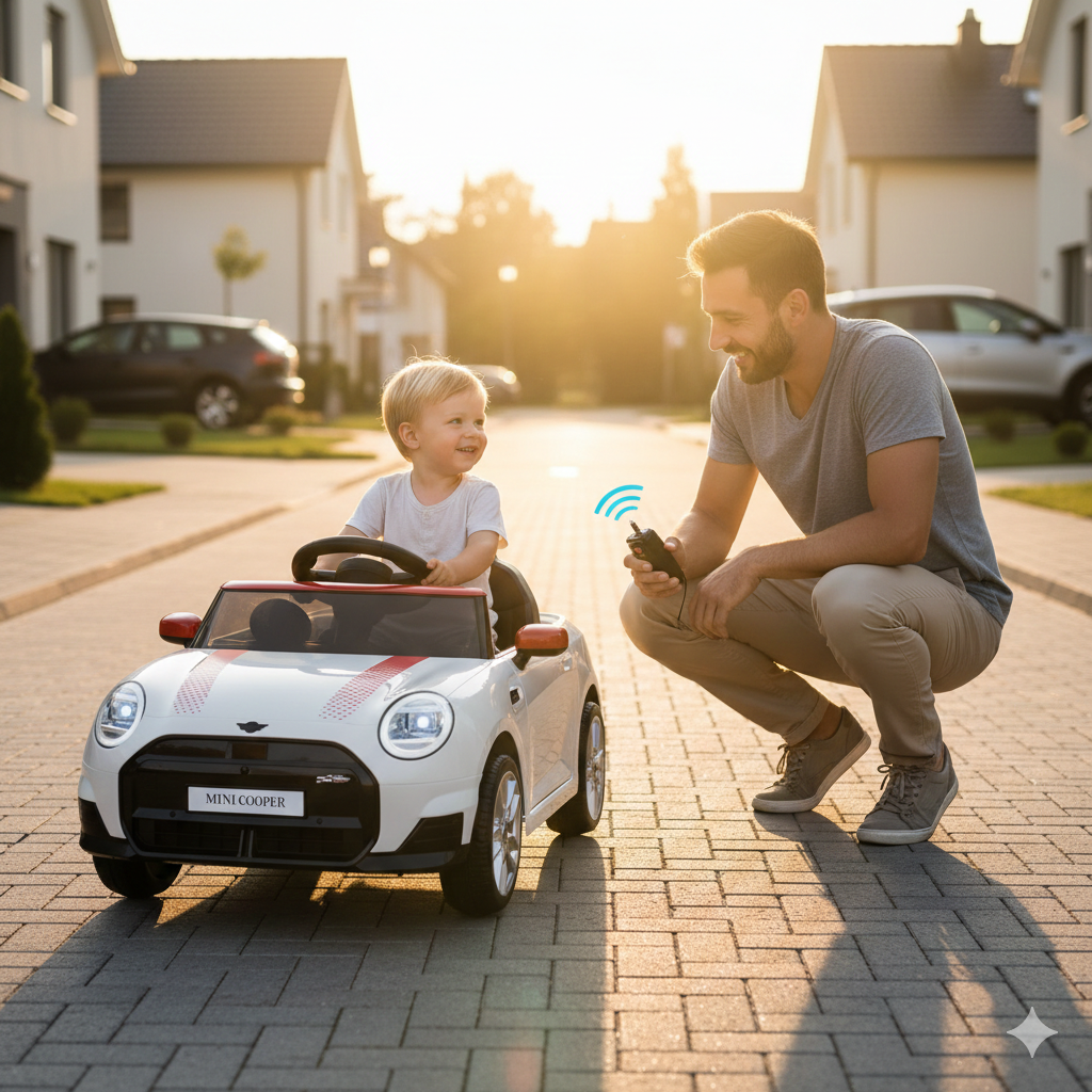 Macchina Elettrica per Bambini Licenza Ufficiale Mini Cooper S Cabrio 12V Sedili in Pelle e Telecomando Bianco