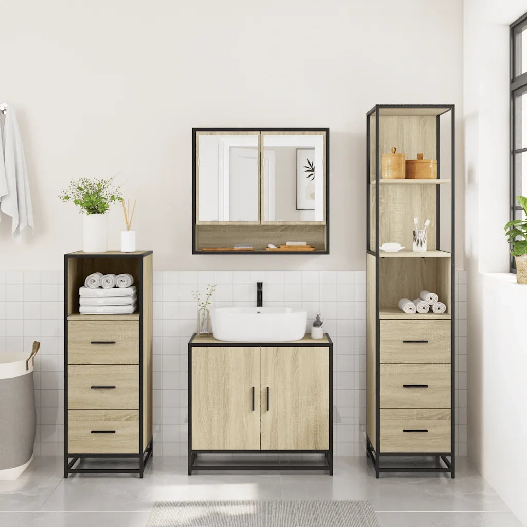Set Mobili da Bagno | Armadio da bagno 4 pz Rovere Sonoma in Legno Multistrato