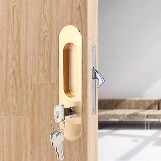 Chiusura scorrevole sicura in alluminio per porta - armadietto bagno cucina balcone - 3 chiavi - oro .