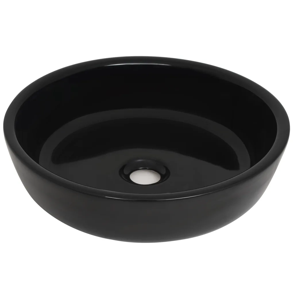vidaXL Lavandino Tondo in Ceramica Nero 42x12 cm