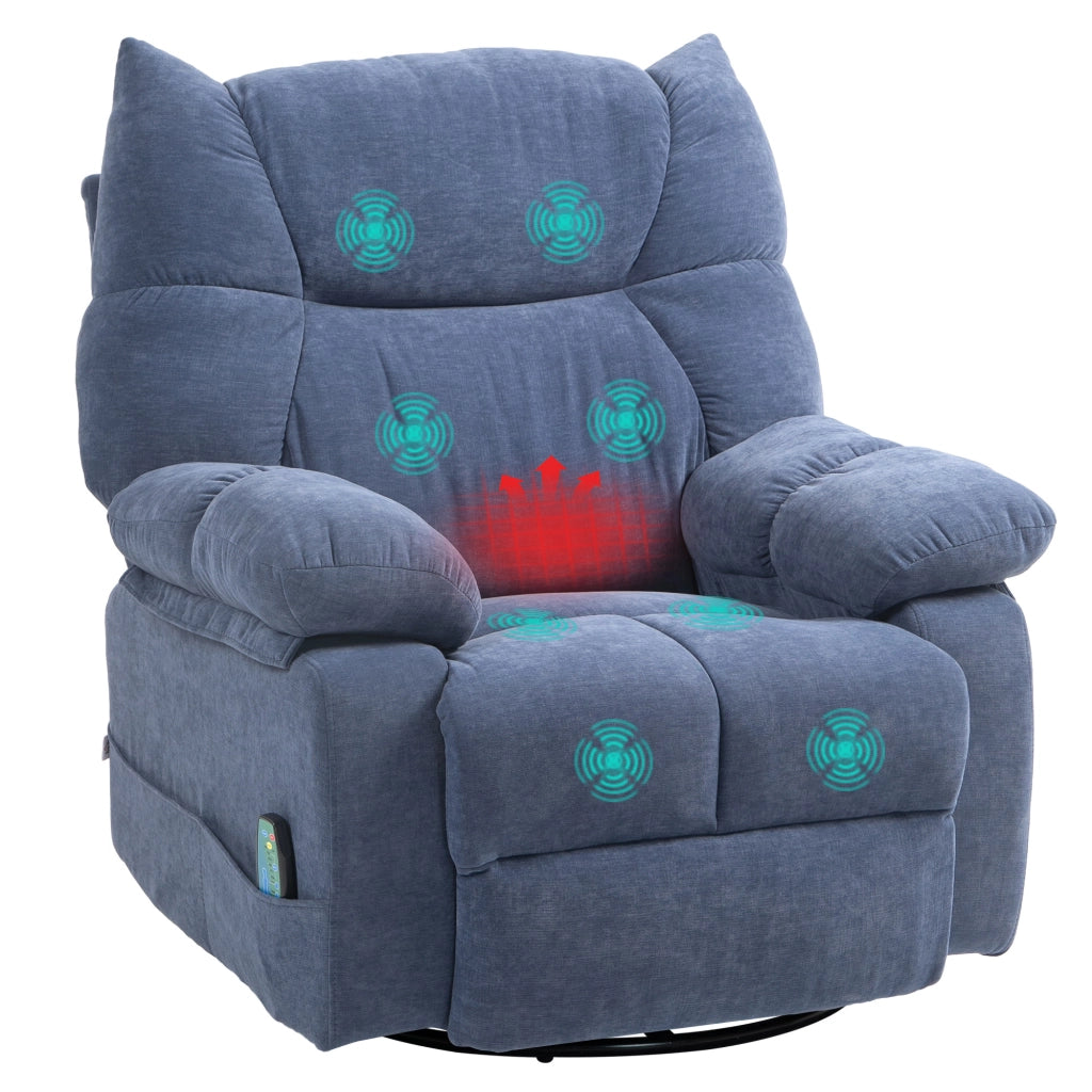 Poltrona massaggiante con riscaldamento e funzione relax, girevole, fino a 150 kg ¨C zephmum ¨C Blu, 98x90x98 cm