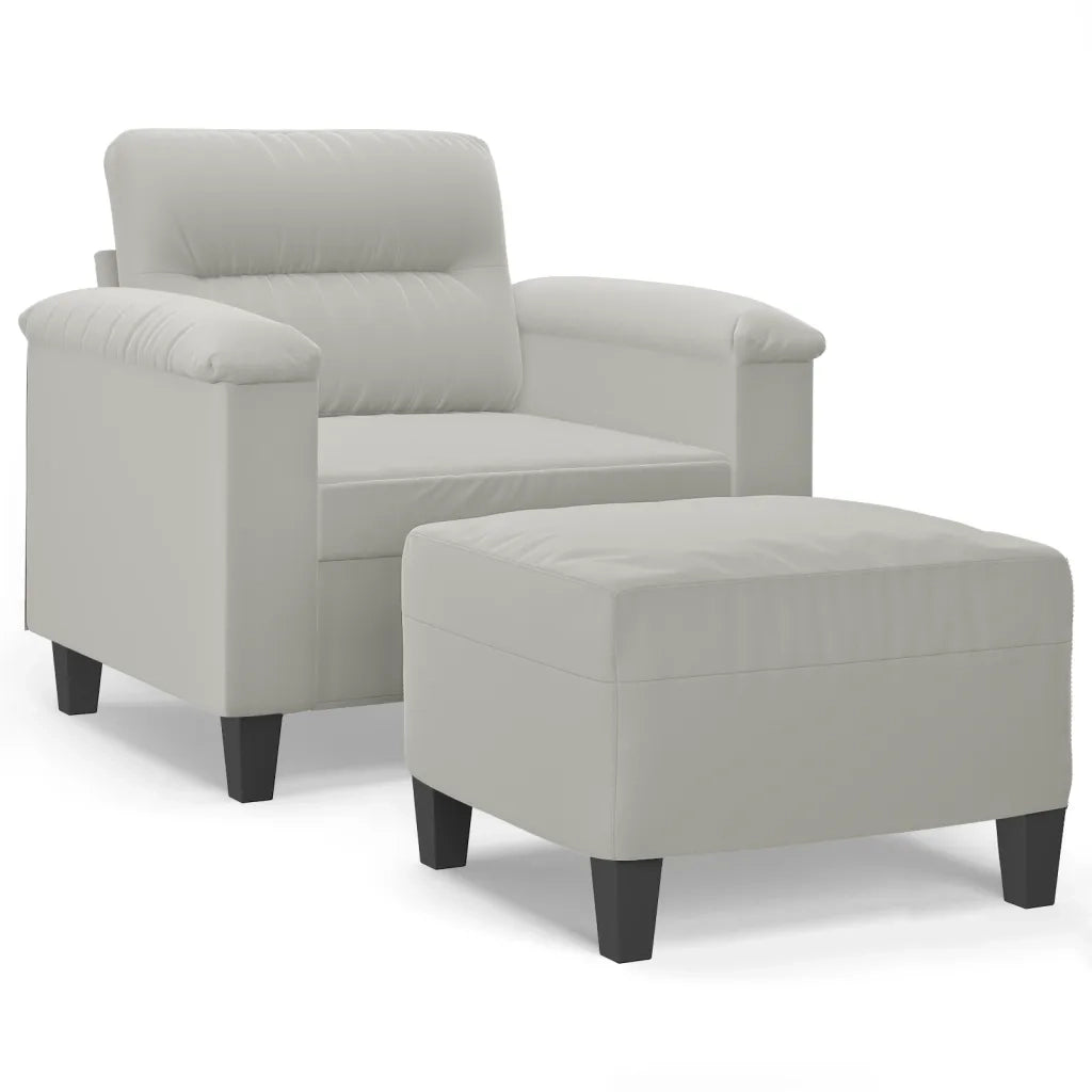Divano Sedia-Poltrona con Poggiapiedi Grigio chiaro 60 cm Tessuto Microfibra