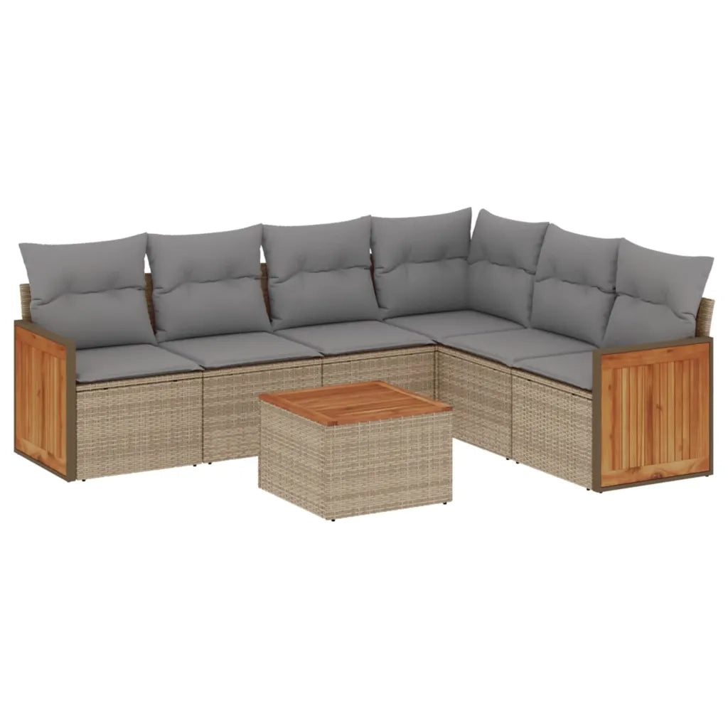 Set Divani da Giardino 7 pz con Cuscini Beige in Polyrattan 3260092