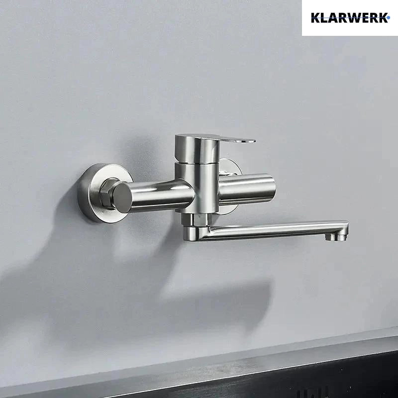 MAX | rubinetto miscelatore catering rubinetto a parete argento |professionale da cucina in acciaio inox lungo e piatto| ristorante bocca dritta