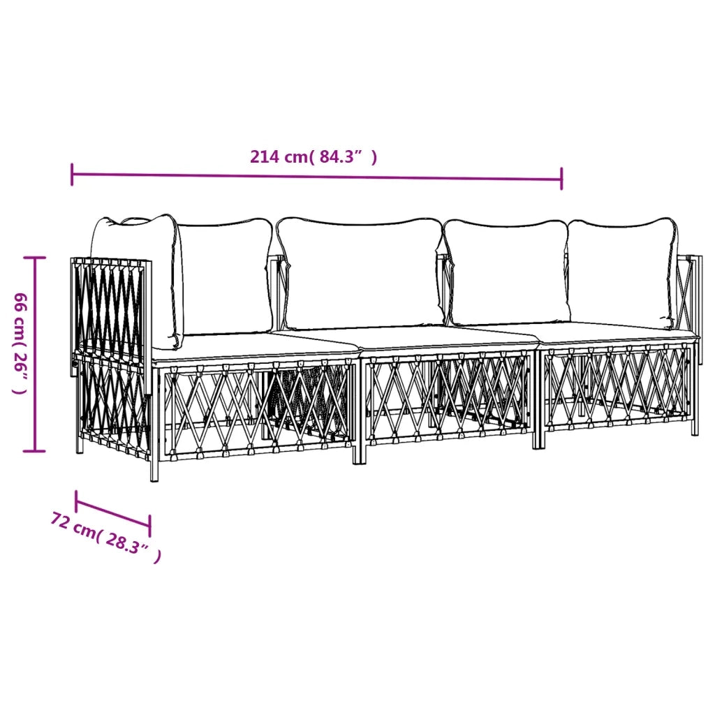 Set Salotto da Giardino 3 pz con Cuscini in Acciaio Antracite 3186817