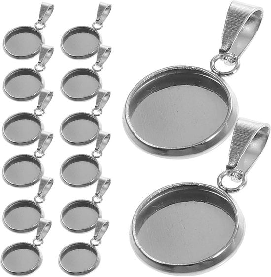 20 Stuks Ronde Bezel Hangers en Tray Kits per DIY Sieraden, Foto's e Cabochon Creaties - Argento 6mm