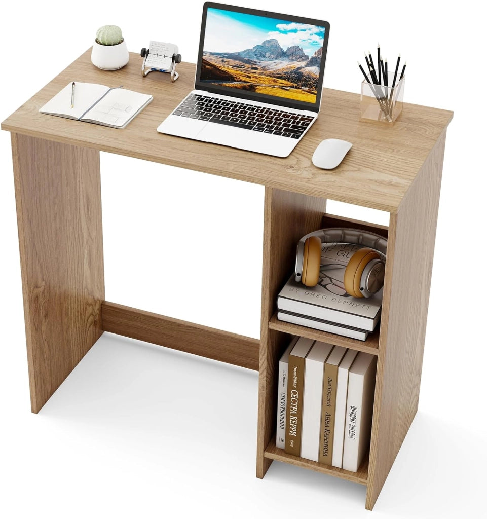 Scrivania per Computer in Legno con 2 Ripiani per Ambienti Piccoli, Scrivania Moderna e Salvaspazio da Casa e Ufficio, 80 x 40 x 74 cm (Bianco)
