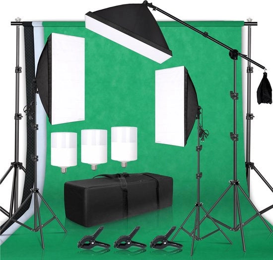 Set di studio fotografico - Lampada studio - Box soft - Sistema di sfondo verde - Sfondo verde - Tripode - Offerta nera - Regalo di Natale