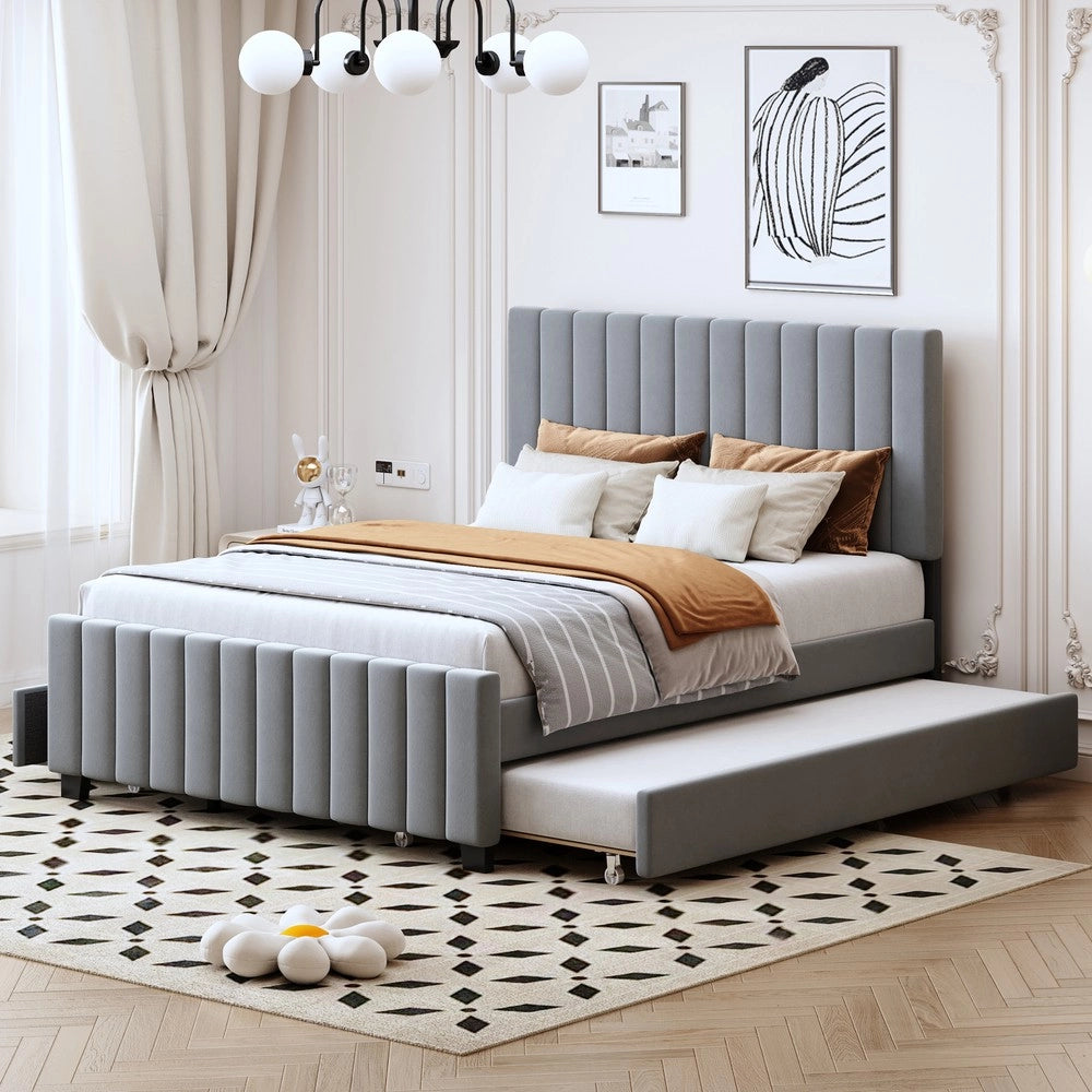 Letto Imbottito con Letto Estraibile e Cassetti ¨C MINIMAL ¨C Velluto Grigio 140x190