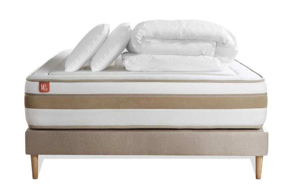 Pacchetto letto completo - Materasso 200x200cm + Box spring con doghe (kit) + 2 cuscini + Piumino - Le Raffiné