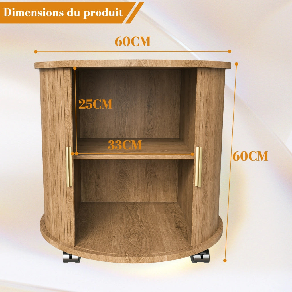 TAVOLINO DA NOTTE ROTONDO con stazione di ricarica, MDF effetto rovere