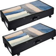 Comparto di stoccaggio per letto con ruote - 2 pezzi, rotazione 360°, cassetto pieghevole per abbigliamento e scarpe
