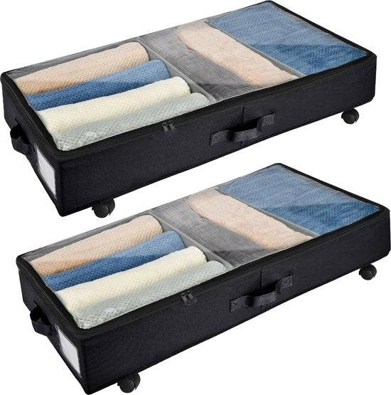 Comparto di stoccaggio per letto con ruote - 2 pezzi, rotazione 360°, cassetto pieghevole per abbigliamento e scarpe