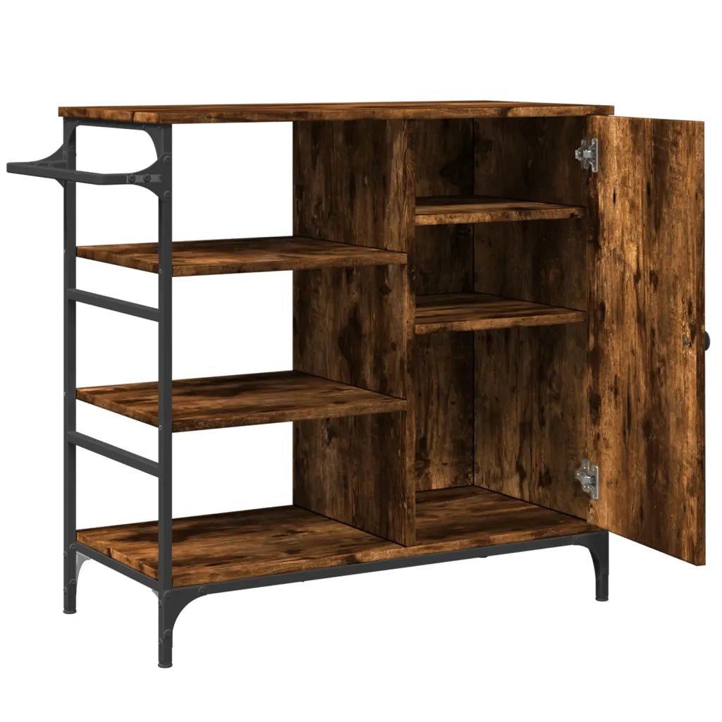 Carrello Cucina-Scaffale per Cucina Rovere Fumo 87,5x38,5x84,5 cm Legno Multistrato