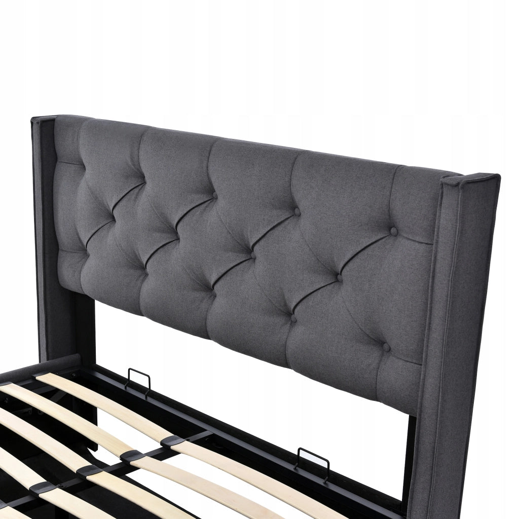Letto imbottito 160x200 - Xylo - Con sistema idraulico, grigio, incluso materasso