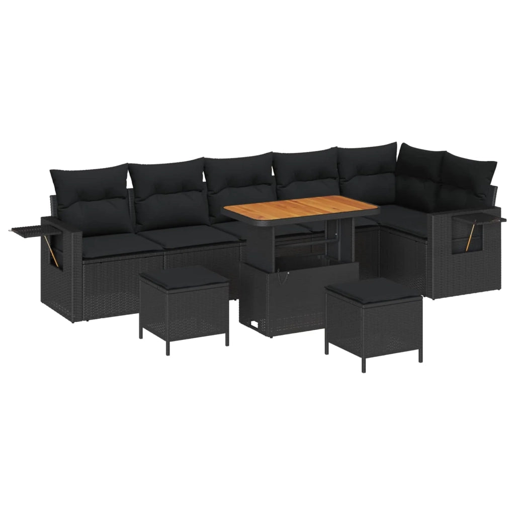 Set Divano da Giardino con cuscino 11 pcs Nero polyrattan