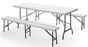 Set Birreria da Giardino Pieghevole in Ferro Tavolo 182x75 cm e 2 Panche Taddei Plastik Bianco