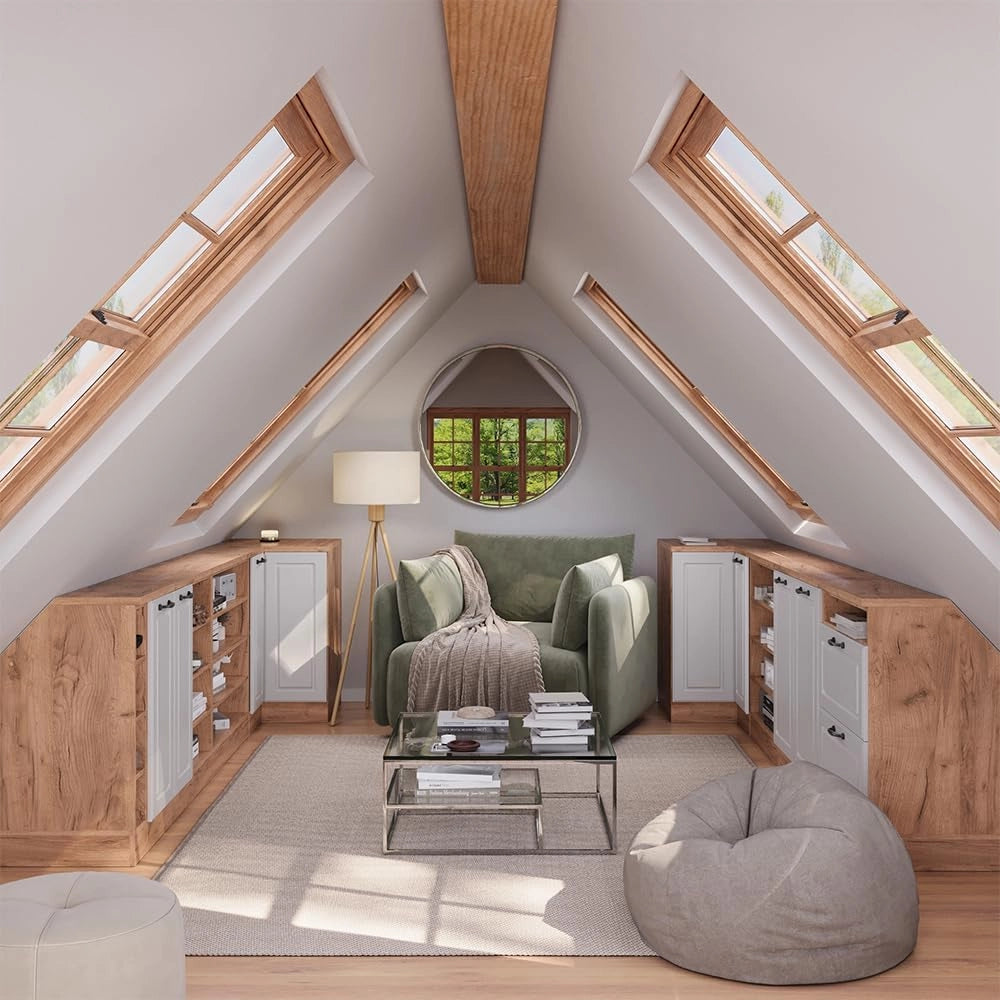 Mobile sottotetto Mobile angolare Rion, Bianco casa di campagna, 75.6 x 81.6 cm con 1 porta, carcassa dell’armadio profondità 60 cm, adatto per il salvaspazio sotto tetti spioventi