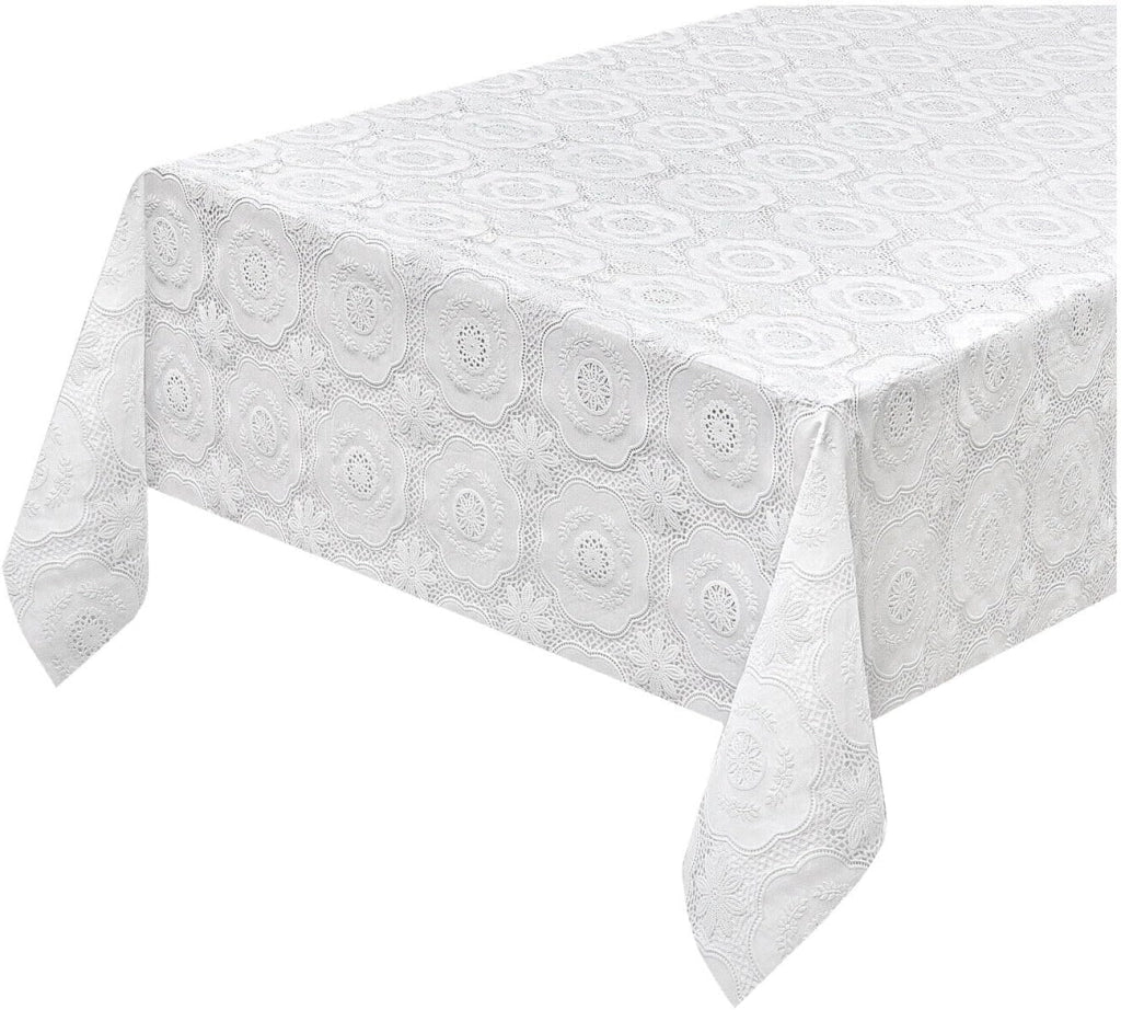Tovaglia Plastificata 137x280 cm Ricamata Pizzo 3D Copritavolo Antimacchia Idrorepellente Dis.E