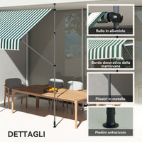 Tenda da Sole a Manovella Autoportante 2x1,2 m in Poliestere Verde e Bianco