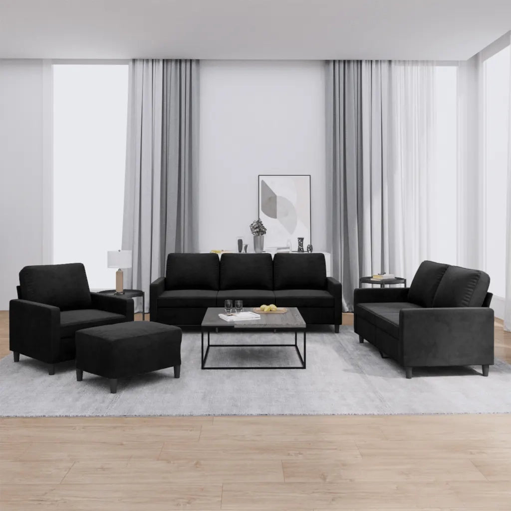 Set di Divani 4 pz con Cuscini Nero in Vellutocod mxl 131037